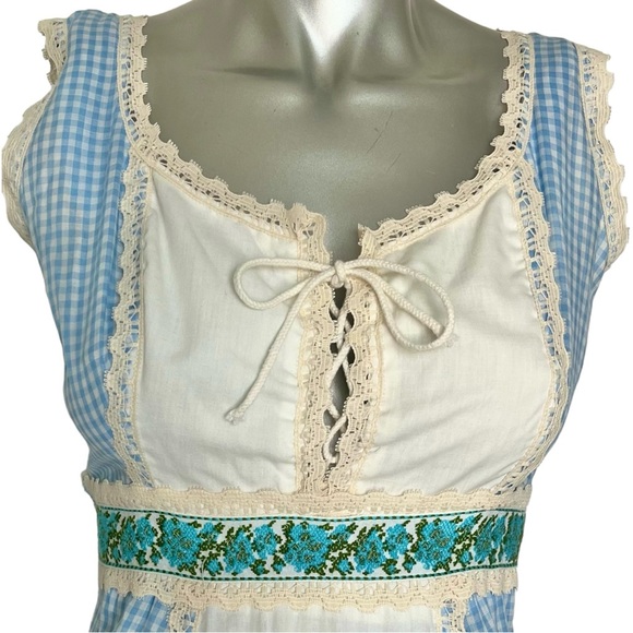 Vintage Prairie Maxi Dress Blue White Gingham Size Small - Picture 6 of 16